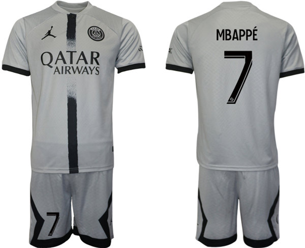 Men's Paris Saint-Germain #7 Mbappé 2023 Gray Soccer Jersey Suit